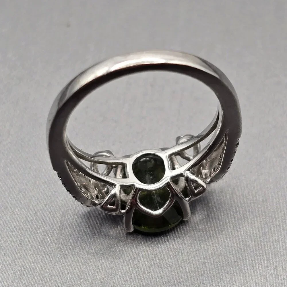 Sterling Silver Moldavite Statement Ring Size 5 Cathedral Setting Signed KYJ - Picture 7 of 15